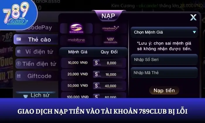 lỗi thường gặp trên 789Club